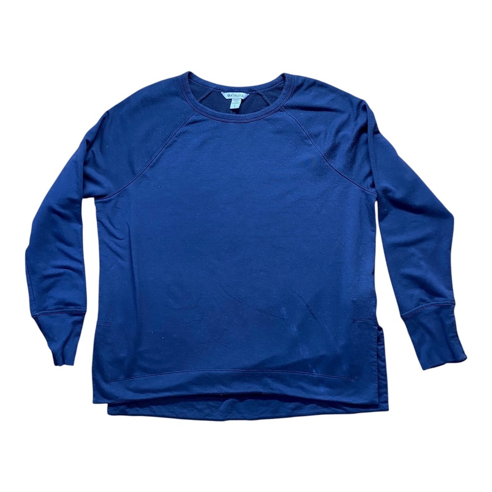 Athleta Navy Blue Long Sleeve Pullover Sweatshirt Comfort Relaxed‎ Fit Size L